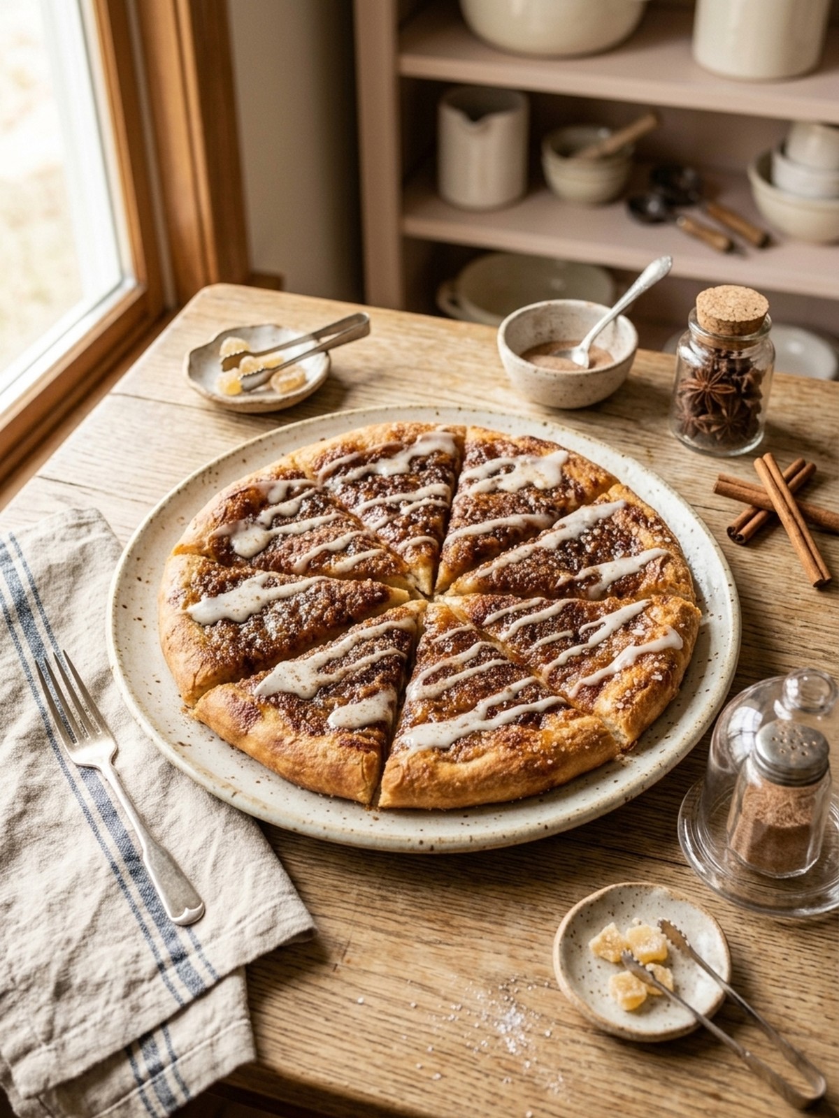 Serving and variation ideas for Cinnamon Sugar Pizza with glaze and warm slices