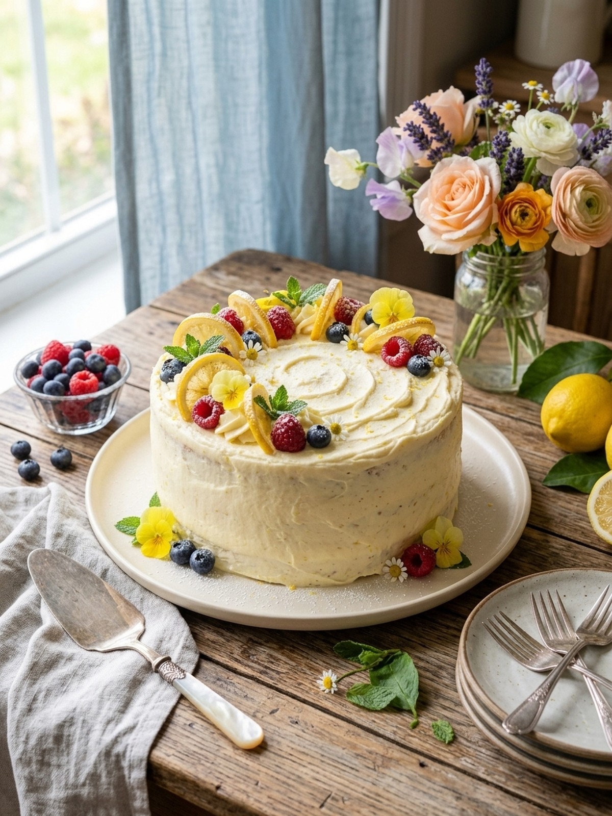 Serving and variation ideas for Italian Lemon Cream Cake with lemon slices and cream