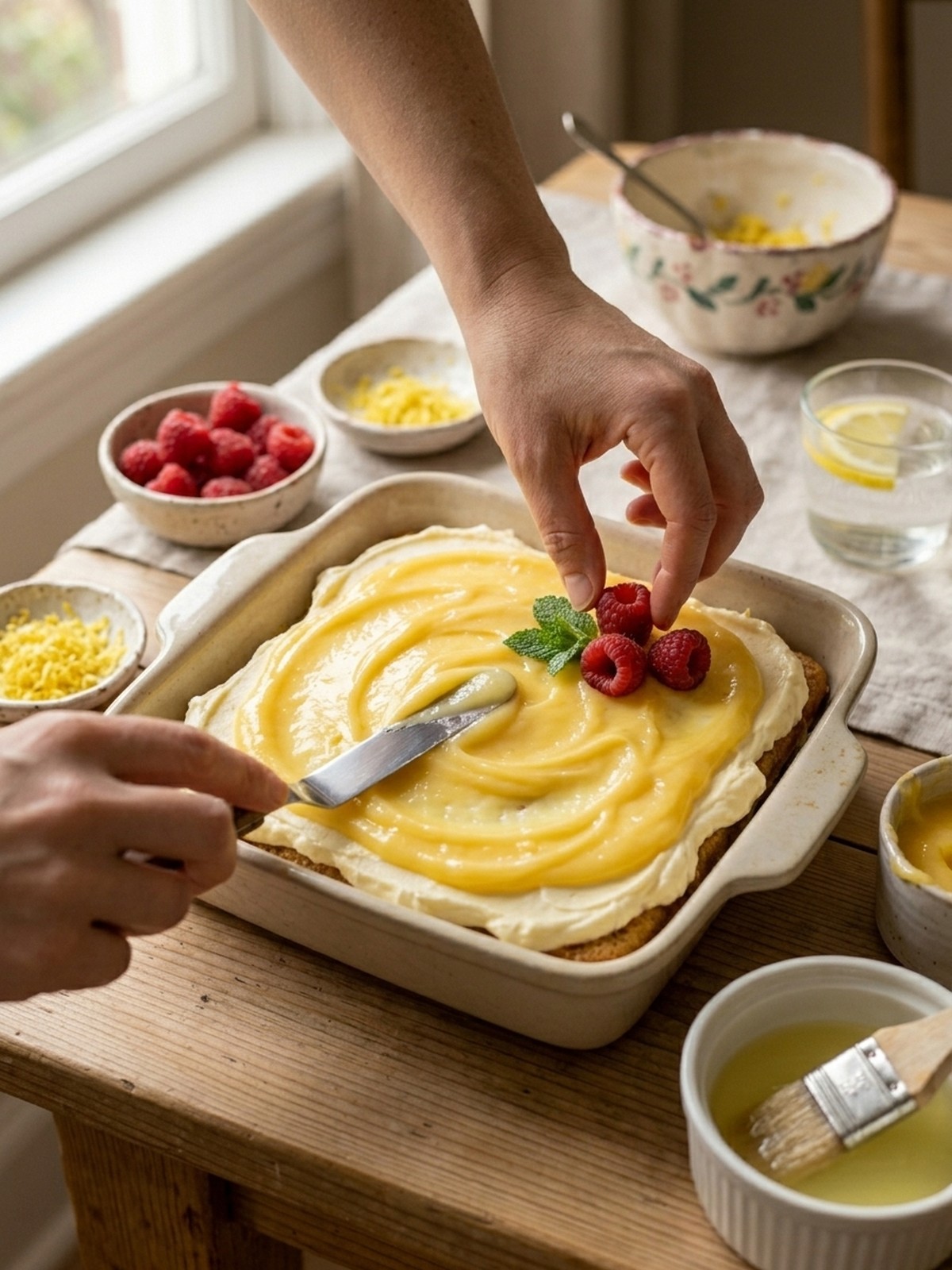Step by step preparation of Lemon Tiramisu with dipped ladyfingers and mascarpone cream layers