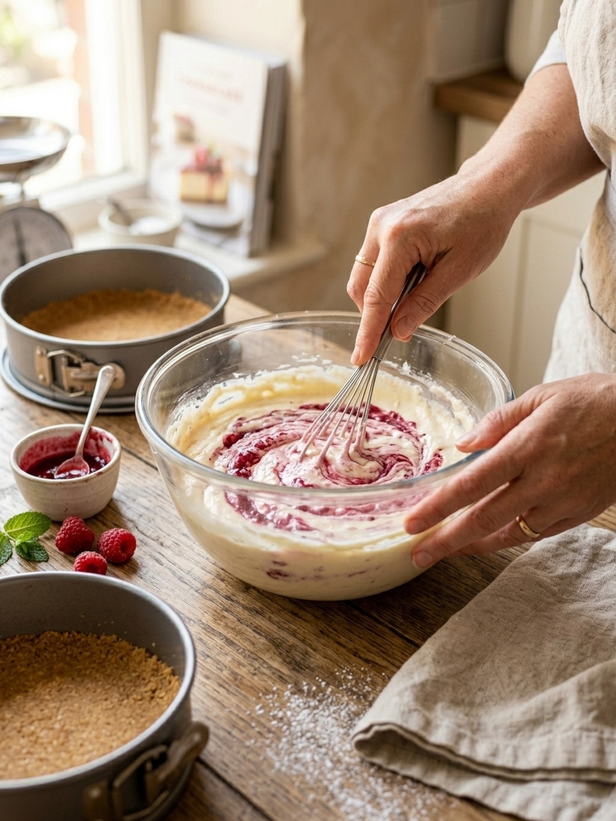 Step by step preparation of Raspberry Cheesecake