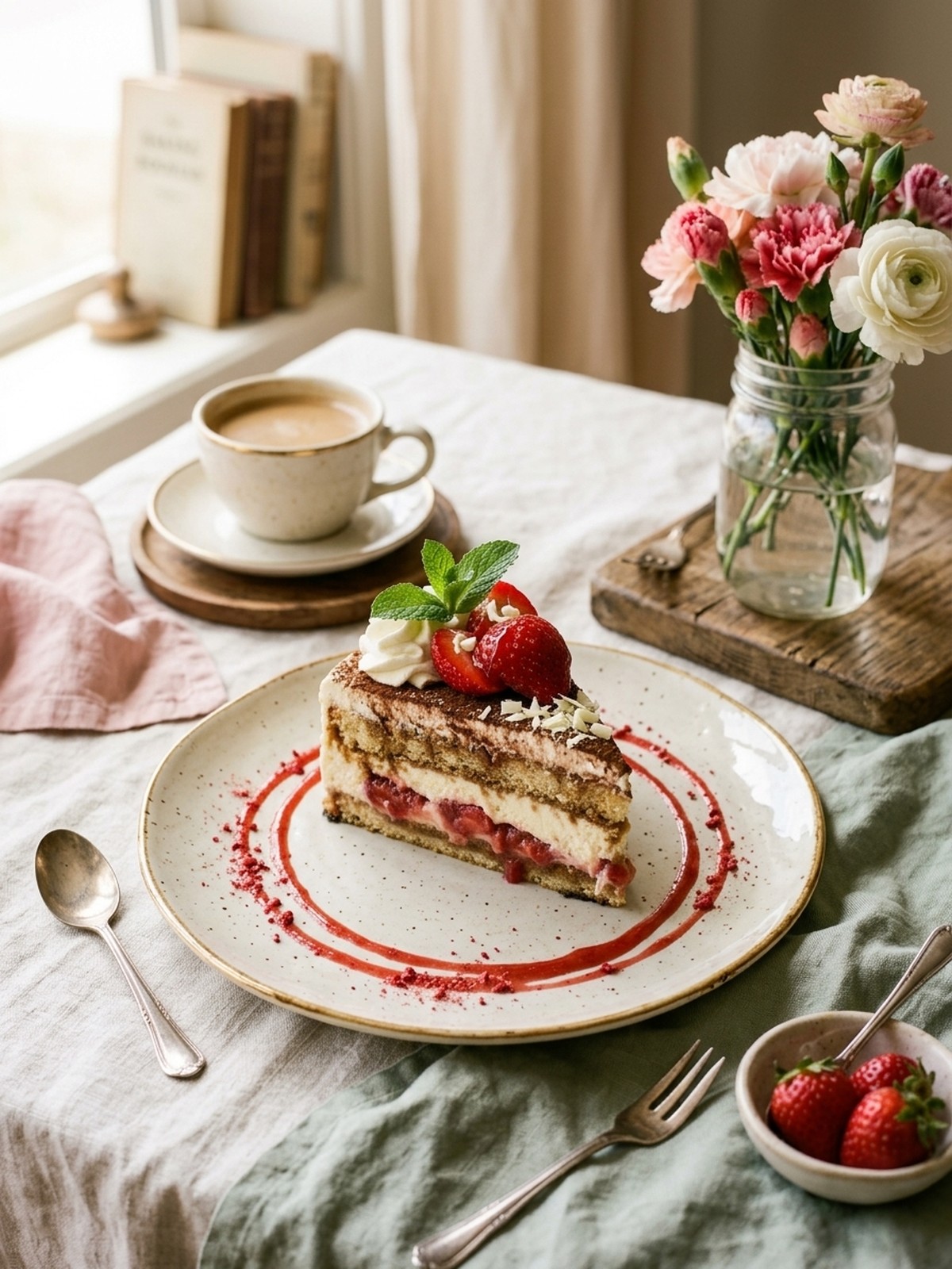 Serving and variation ideas for Strawberry Shortcake Tiramisu with berries and cream