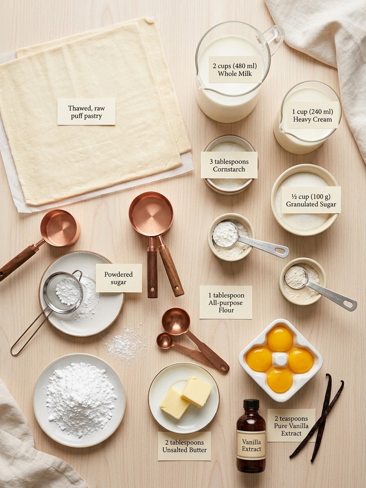 Vanilla Custard Cream Squares ingredients arranged for baking
